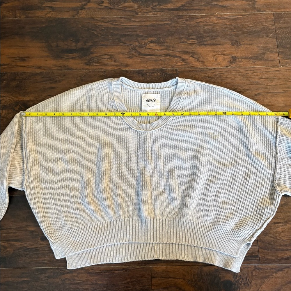 aerie Heather Gray Ribbed Knit Cropped Sweater Top - Picture 8 of 15